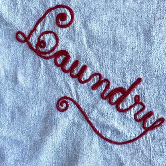 VTG 1940s Laundry Bag w Chenille Script Closet Storage - Picture 2 of 7